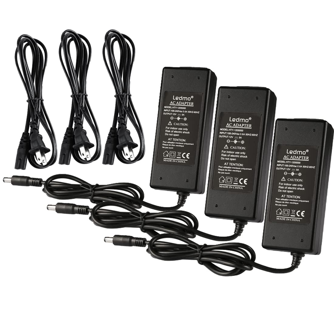 ledmo 3 Pack LED Power Supply, Transformers,LED Adapter, 12V, 5A Max, 60 Watt Max, for LED Strip Light