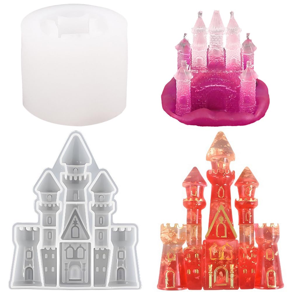 iSuperb 2 Style Silicone Molds for Resin 3D Dream Castle Resin Molds Casting Epoxy Crystal Molds for Soap Candlestick, Clay, House Creative Decorations (2 Castle)