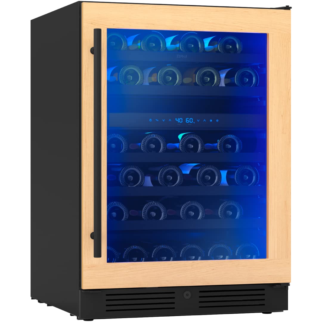 Zephyr Presrv 24 Inch Wine Fridge Dual Zone Panel Ready Under Counter - Wine Cooler Cellars Small Cabinet Wine Refrigerator Home Bar Chiller Freestanding ENERGY Star certified, 45 Bottles