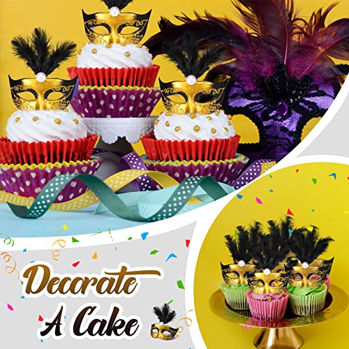 Charniol 24 Pcs Mini Mask Masquerade Small Masquerade Mask Dress Up Cake Topper Decor Mardi Gras Venetian Centerpiece Decor