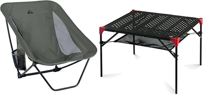 iClimb 1 Extendable Table and 1 Low Folding Chair Bundle, Ultralight Compact for Single Person Outdoor Backpacking Camping...
