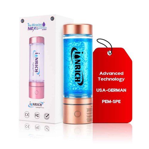 IONRICH HYDROGEN WATER Bottle |SPE-PEM Technology| Platinum ct. Plates | No Chlorine No Ozone Mixing| H2 1500 ~ up to 4000 PPB* | -ORP -300 to -500 mv| Purity 99.96% H2 | Health Benefit