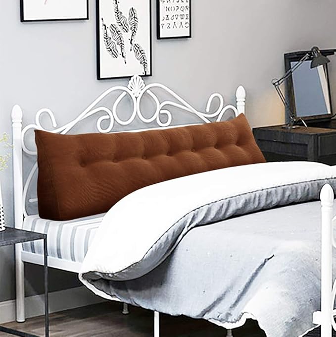 Wedge Headboard Pillow Dorm Room Reading Pillow Back Support for Sitting Up in Bed Bolster Lumbar Cushion Body Positioning Bedrest Corduroy (Coffee, King (76 * 8 * 20in))