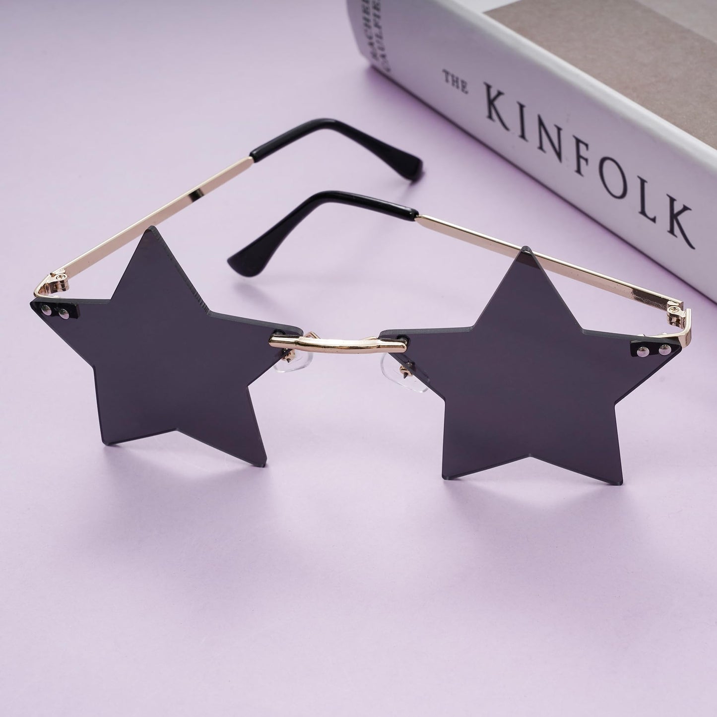 Rimless Star Shape Sunglasses Personality Star Sun Glasses for Women Men Party Glasses Pentagram Eyewear (Black)