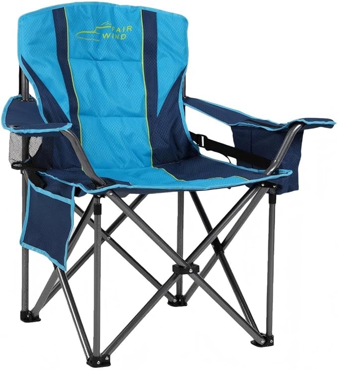 FAIR WIND Oversized Fully Padded Camping Chair for Heavy People with Lumbar Support, Heavy Duty Cooler Bag Fold Chair Support 450 LBS, Green