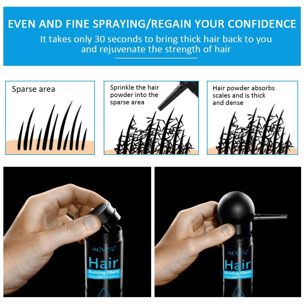 Aliver Hair Fibers for Thinning Hair with Spray Dark Brown - Undetectable Natural Formula - Thicker Fuller Hair in 15 Seconds - Conceals Hair Loss & Look Younger - Designed for Men & Women,0.97Oz
