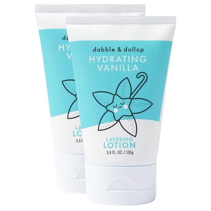 Dabble & Dollop Vanilla Lotion, Layering Lotion, Hydrating Scented Lotions for Kids, Dermatologist Tested, Vegan & Cruelty-Free (3.4oz, Pack of 2)