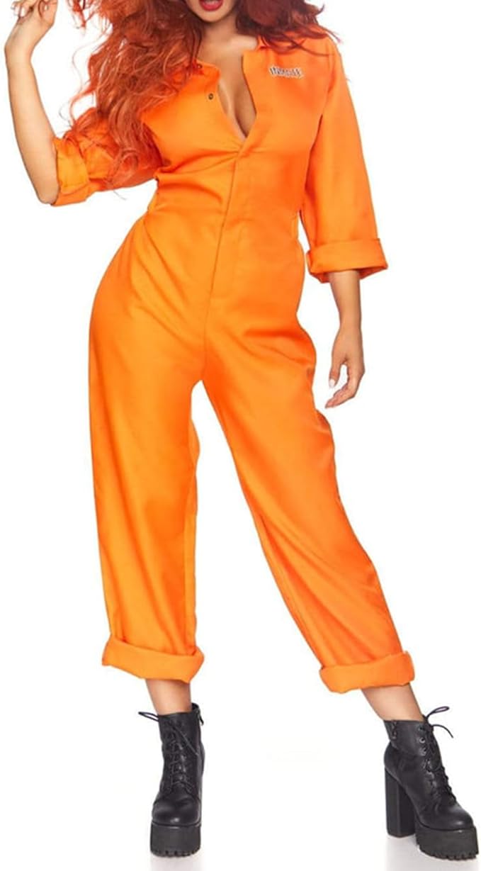 Villagepageme Orange Prison Jumpsuit Costume Women Men Jail Halloween Costumes Couples Matching Prisoner Cosplay Outfits