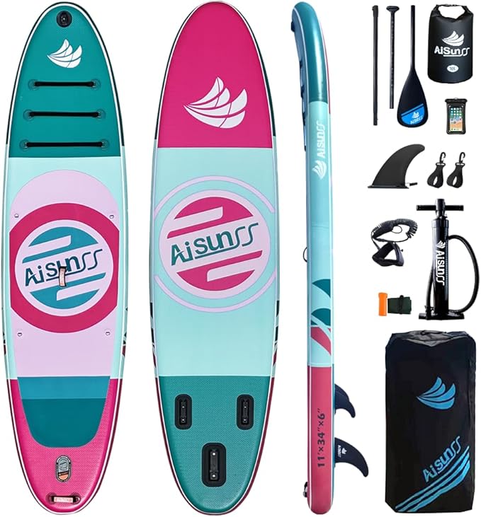 AISUNSS 11' x 34'' SUP Board All Around Board Premium SUP, Yoga Board with SUP Accessories Include Non-Slip mat, Waterproo...