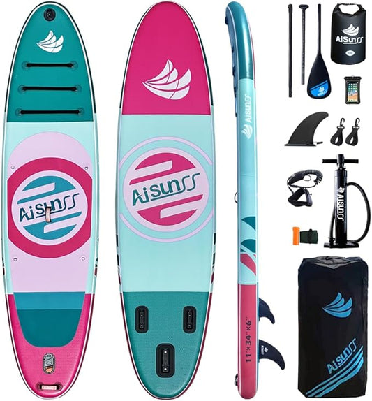 AISUNSS 11' x 34'' SUP Board All Around Board Premium SUP, Yoga Board with SUP Accessories Include Non-Slip mat, Waterproo...
