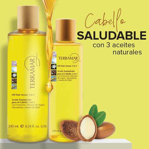 Terramar 3-in-1 Hair Oil with Argan, Macadamia, and Monoi Extracts, Smoothing and Hydrating Serum (Jumbo - 16,91 Fl Oz)