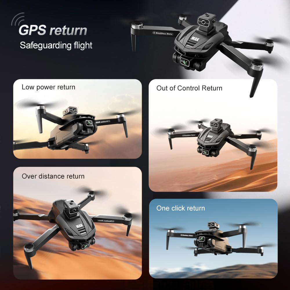 GPS Drone with 4K Dual Cameras, 4.5in Large-Screen Remote - Infrared Obstacle Avoidance, LED Night Lights, Brushless Motors, 2 Rechargeable Batteries, FPV Real-Time Transmission, Hovering Altitude Hold Mode, GPS Auto Return, Follow Me Mode - Foldable Ligh