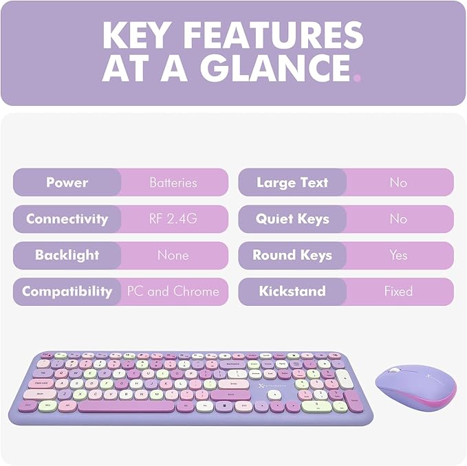 X9 Purple Wireless Keyboard and Mouse Combo - 2.4G Full Size Colorful Keyboard and Mouse Wireless - Cute and Aesthetic Retro Typewriter Combo for PC Computer Desktop and Laptop.