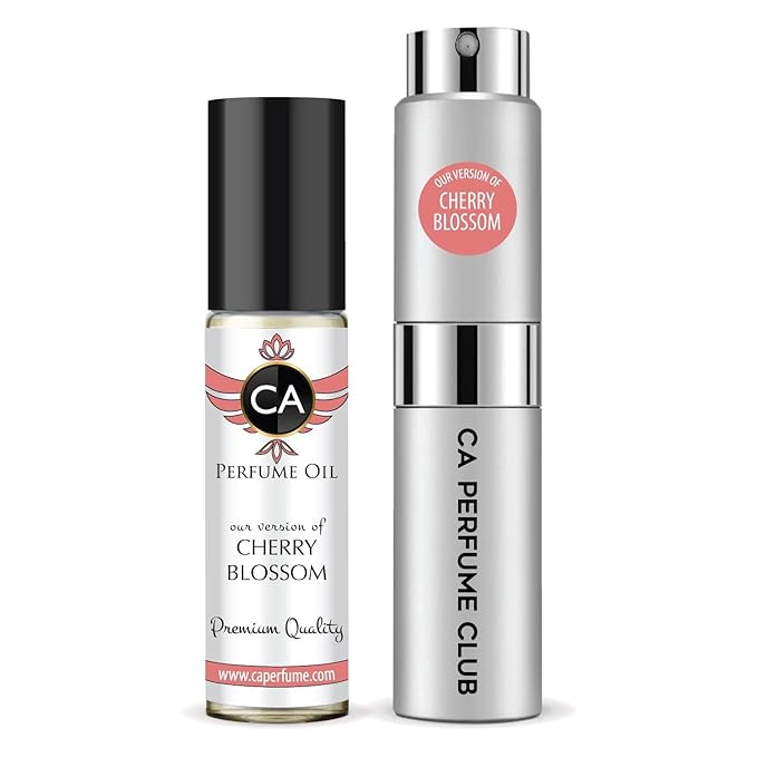 CA Perfume Duo Impression of Cherry Blossom For Women And Men Perfume Layering Set Long Lasting Travel Size EDP + Body Oil Roll-On Bottle 0.27 Fl Oz+0.33 Fl Oz