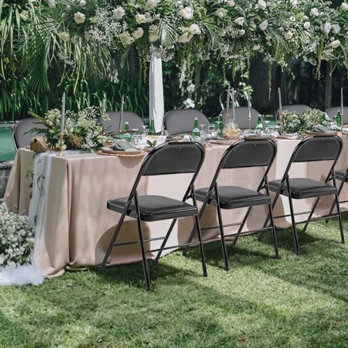 Sweetcrispy Folding Chair 12 Pack, Leather Padded Folding Chairs, Sturdy Metal Foldable Chairs, Easy to Use and Store, Out...