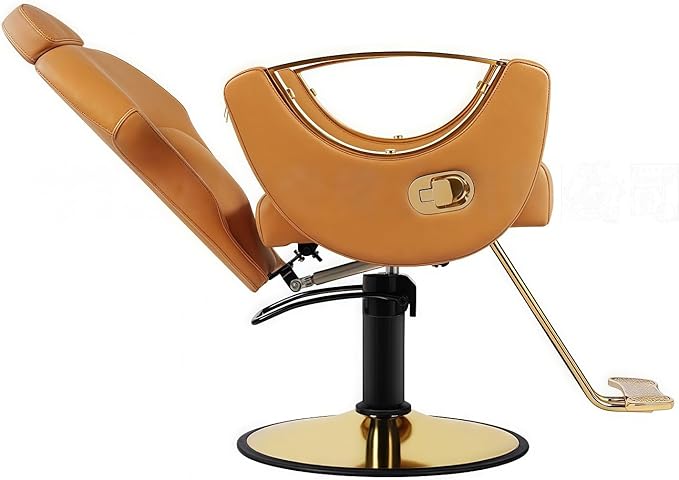 Barber Chair, Salon Chair for Hair Stylist, Height Adjustable Hydraulic Hair Reclining Salon Chair, 360 Degrees Rotation,Brown