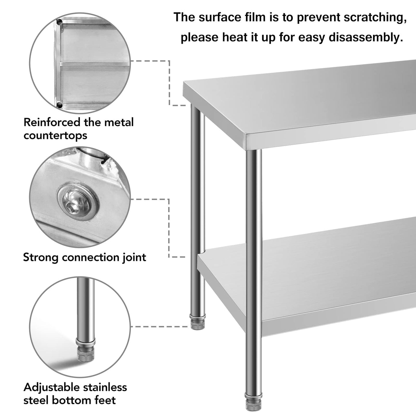 HXCFYP NSF Stainless Steel Table for Prep & Work 24 x 24 Inches, Commercial Heavy Duty Food Prep Worktable with Undershelf for Restaurant, Home and Hotel Christmas Preparation Table
