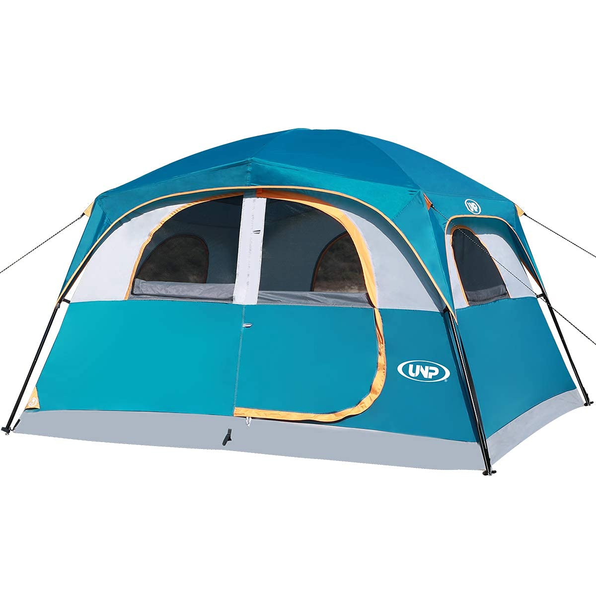 UNP Tents for Camping 6 Person Waterproof Windproof Easy Setup, Double Layer Cabin Tent with 1 Mesh Door & 5 Large Mesh Windows - 10'x9'x78in(H) Blue