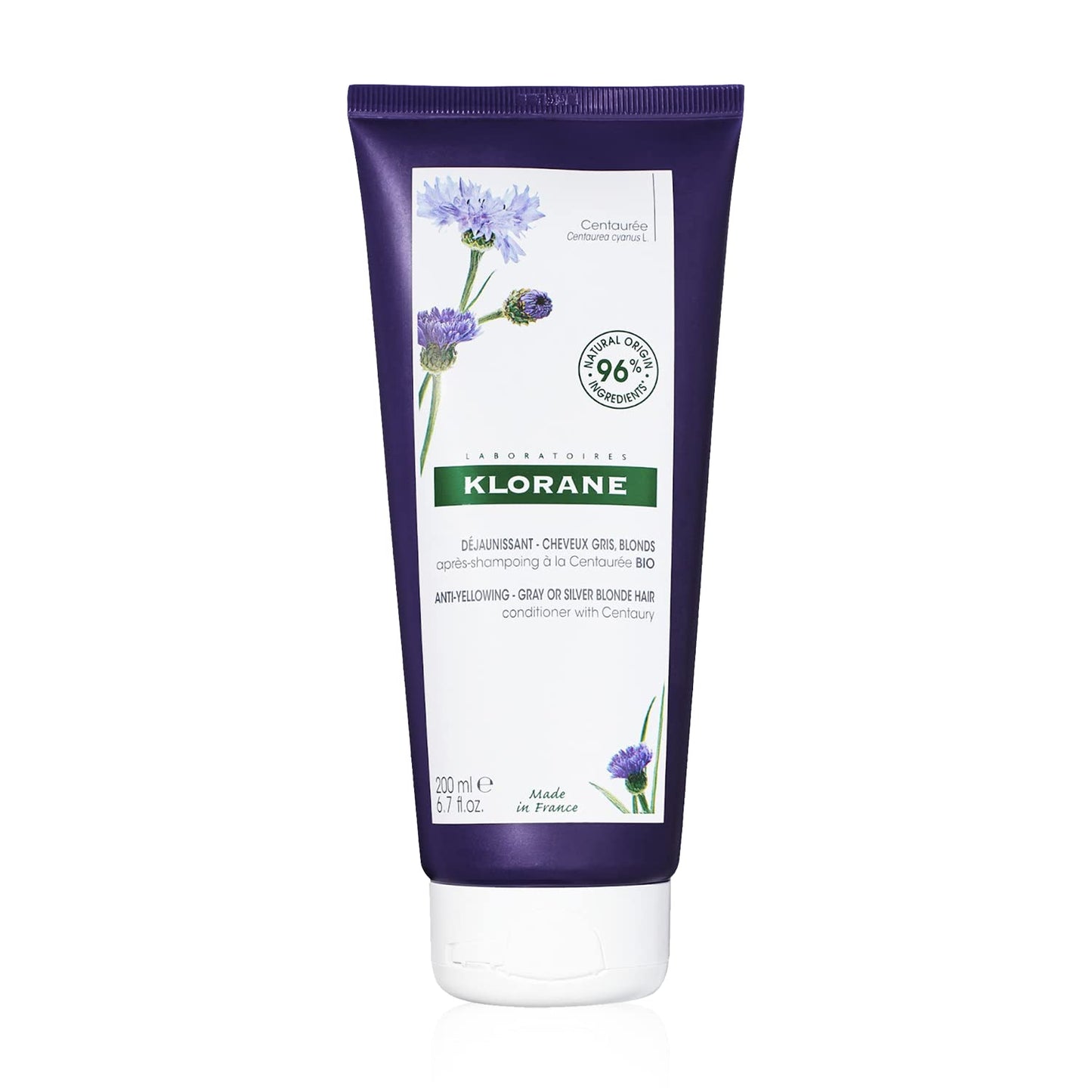Klorane Plant-Based Purple Conditioner with Centaury, Brightens Blonde, Platinum, Silver, Gray or White Hair, Neutralizes Unwant