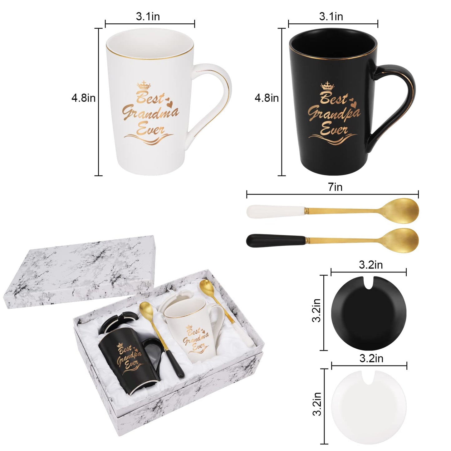 Cabtnca Grandparents Gifts, Best Grandma Grandpa Ever Mug Set, Grandma Grandpa Mugs, Grandma Grandpa Gifts, Grandparents Christmas Gift, Gifts for Grandparents from Granddaughter Grandkids, 14Oz