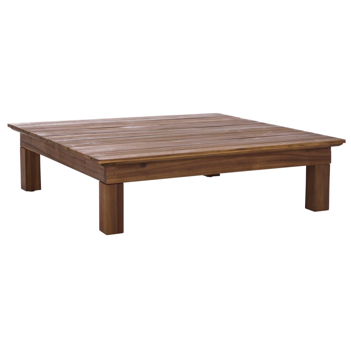 SAFAVIEH Outdoor Patio Furniture Collection - Napoli Teak Brown & Cream Solid Wood 4-Piece Sectional Sofa Set with Coffee Table, Durable Cushions, Modern Outdoor Seating (PAT6806A)