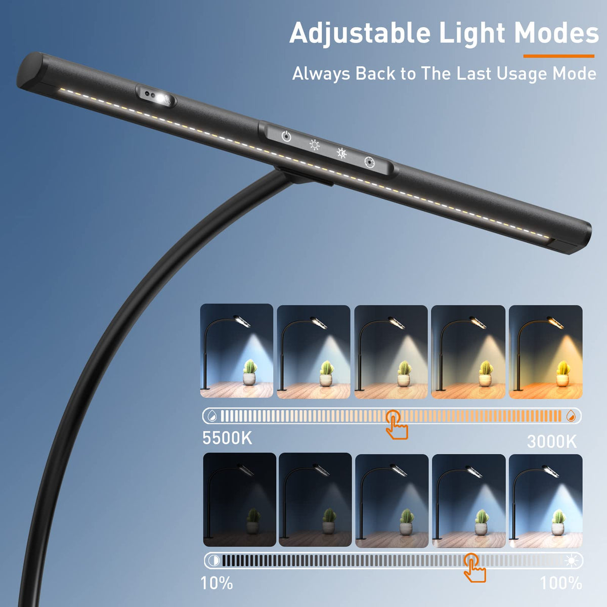 AmazLit Desk Lamp for Home Office, Desk Light with Clamp, Office Lamp with Remote & Gesture Sensing, Monitor Light Bar, Adjustable Color Temperature & Brightness, 12W