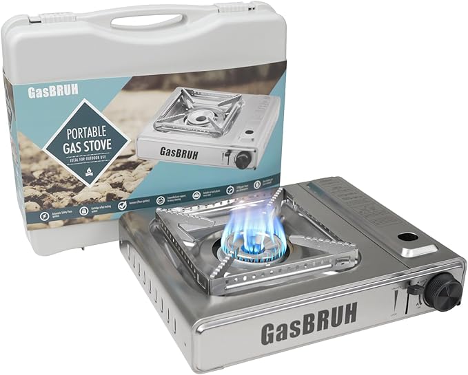GasBRUH 1-Burner Butane Camping Stove with Windblocker,10000 BTU Portable Camp Gas Stove for Outdoor Cooking,Camping,Tailg...