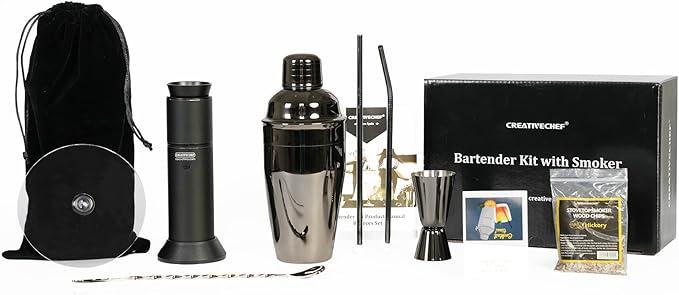 CREATIVECHEF Bartender Kit with Cocktail Smoker, 8 Pieces Whiskey Smoker Kit, Bar Set with Cocktail Shaker, Bartending Kit...