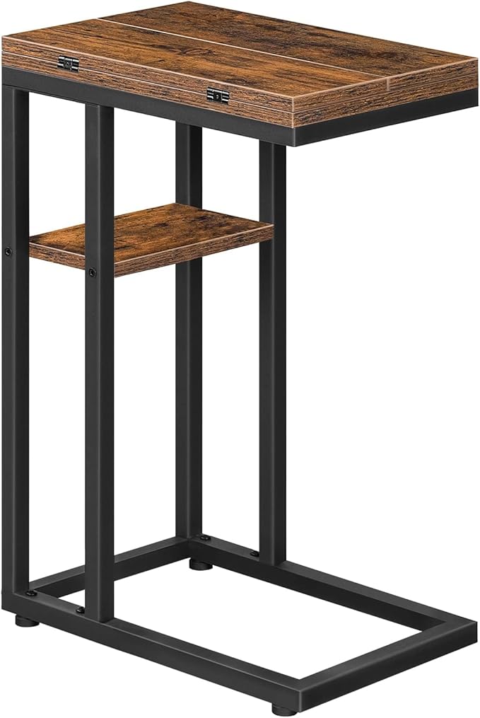 HOOBRO Foldable End Table, C Shaped Side Table with Storage Shelf, Small Snack Table Suitable for Living Room Bedroom Smal...