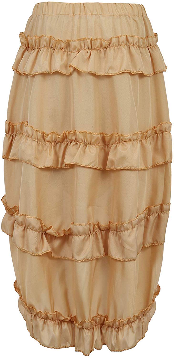 ADELCE Women's Steampunk Gothic High Low Cyberpunk Victorian Skirt Medieval Renaissance Skirts Cosplay Outfits Beige S