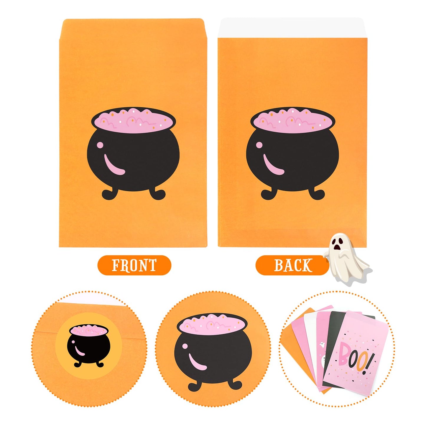 FHzytg 48Pcs Halloween Boo Party Favor Bags, Pink Halloween Ghost Candy Gift Bags for Girl Spooky Birthday Decorations Boo Baby Shower Happy Boo Day Decorations