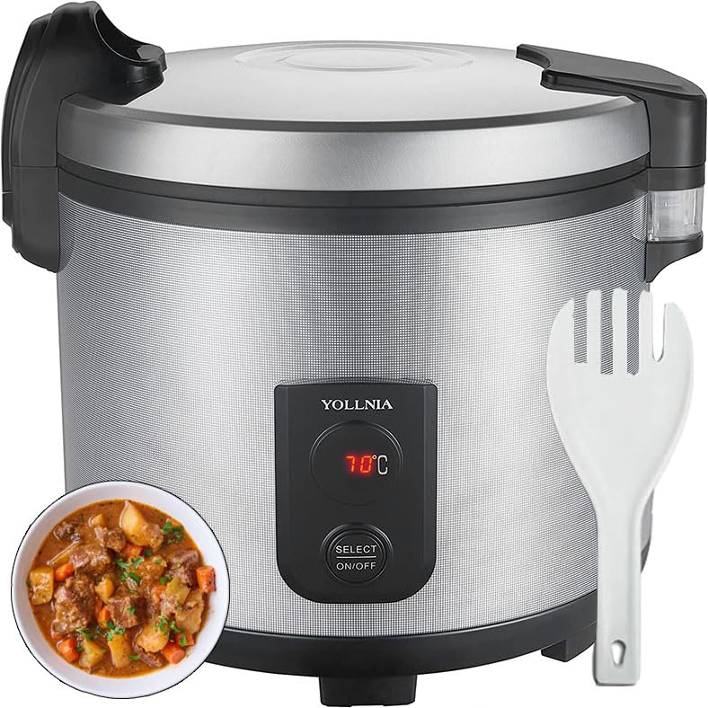 YOLLNIA 32.1QT Commercial Rice Warmer(Not Rice Cooker) Portable Big Food Rice Warmer / 122℉- 178℉ Adjustable Temperature/ 160W/ Non-stick Inner Pot For Restaurant Party Family