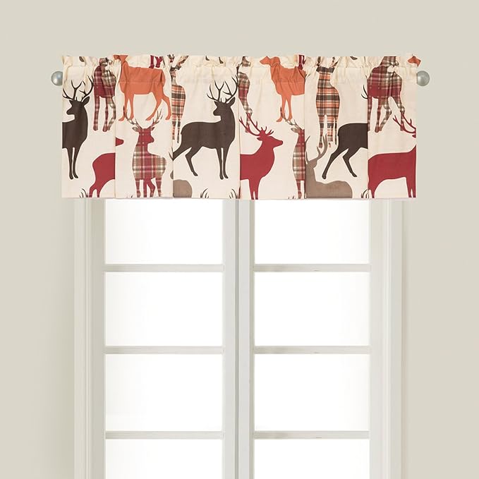 C&F Home Colton Lodge Cabin Deer Camping Forest Red Cream Brown Cotton Bedroom Guestroom Premium Window Valance Valance tan
