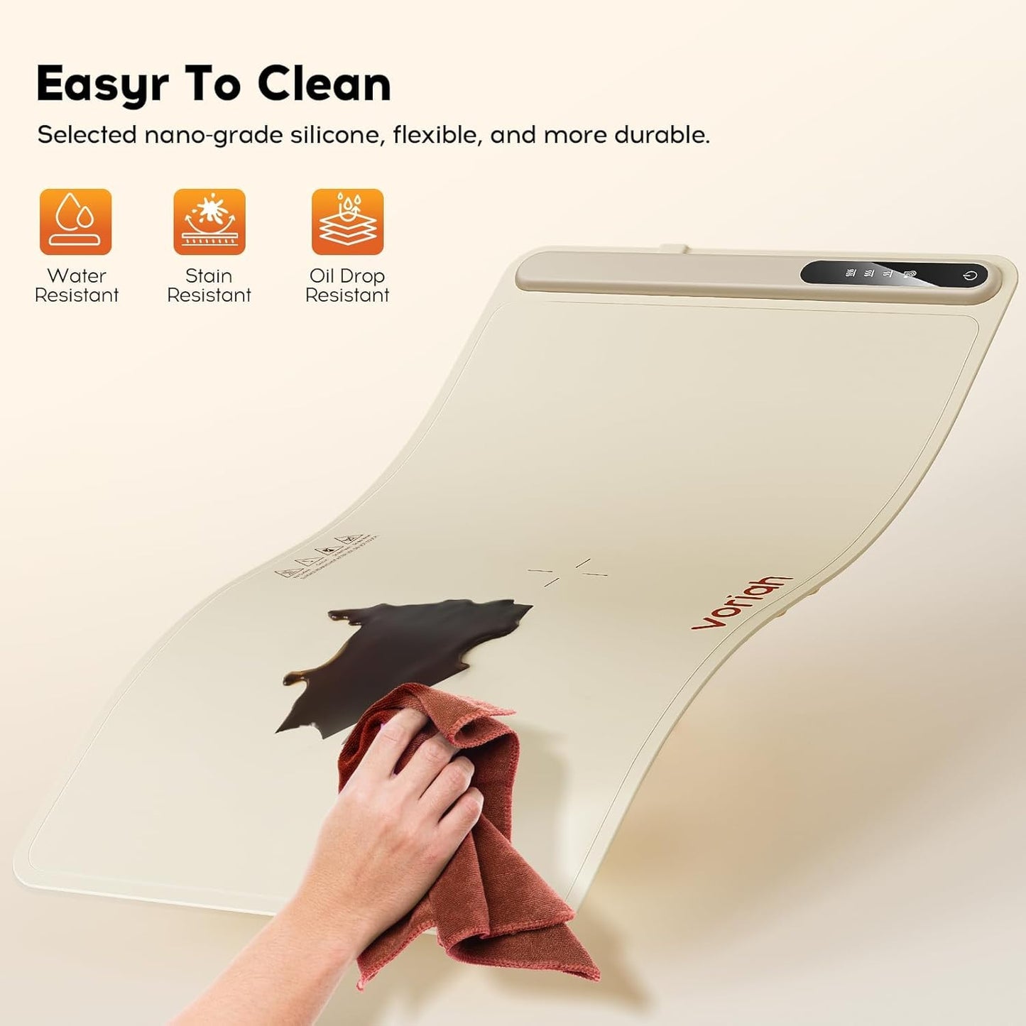 Warming Mat for Food, Voriah Electric Warming Tray with 3 Temp Settings & Auto Shut-Off, Food Warmer with Thick Silicone Surface to Keep Food Warm at Buffet, Parties, and Family Use（Apricot）