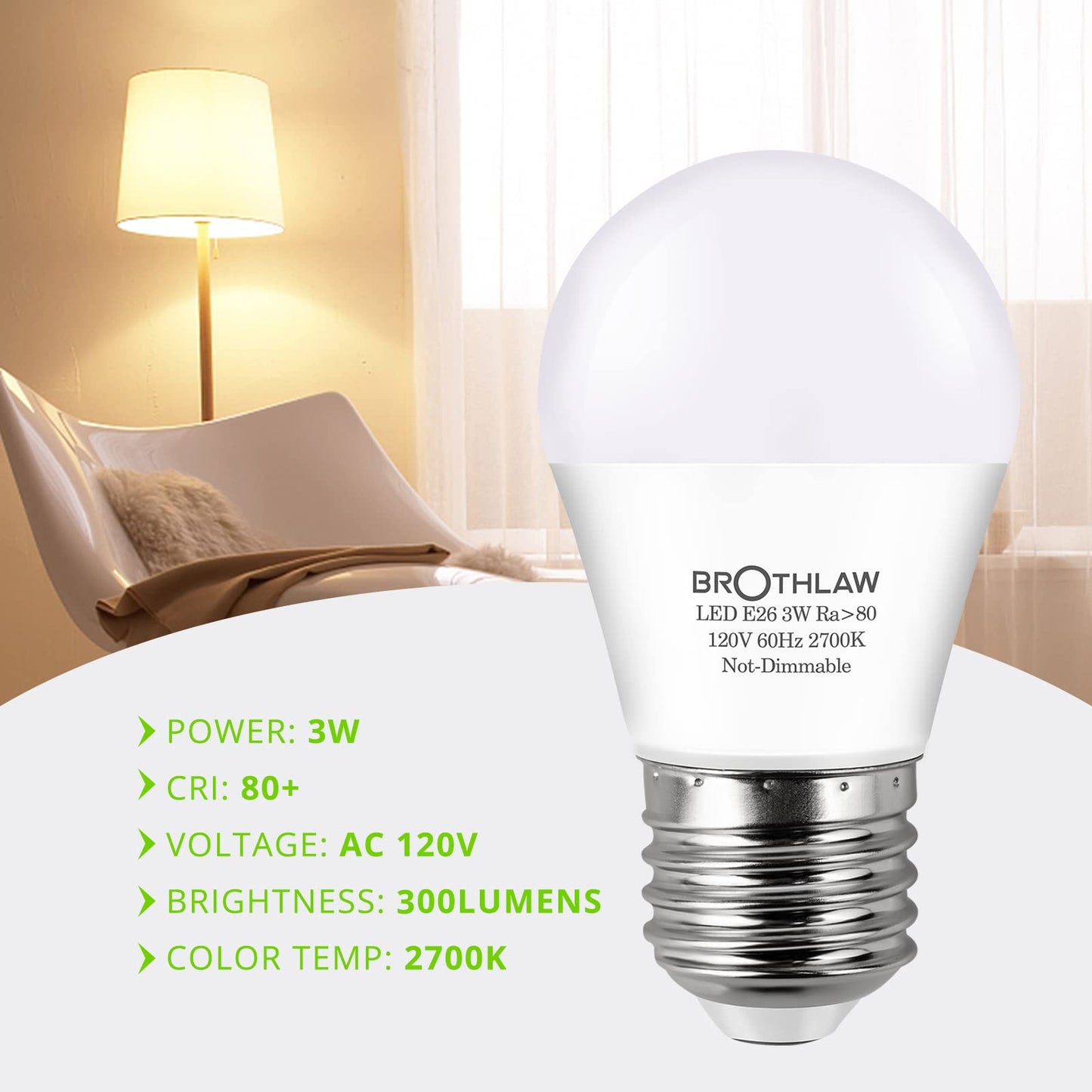 25 Watt Equivalent Light Bulbs, A15 LED Light 3W E26 Base 2700K Warm White Low watt Light Bulbs,Nightstand Light Bulb, Table Lamp Bulb, 4 Pack