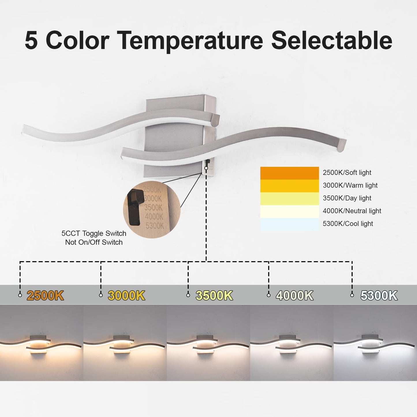 Sovinzert Brushed Nickel Curved Bathroom Vanity Light Fixture Over Mirror, 23.62 inch Modern LED Wall Lamp 5CCT Dimmable Bathroom Light Fixture Modern Vanity Lighting 23 Inch Wall Sconces