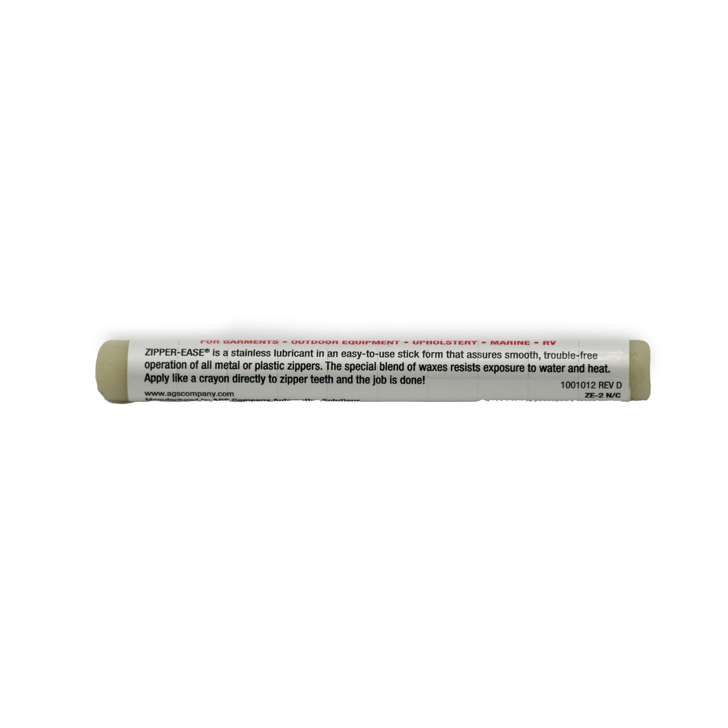 AGS Automotive Solutions Zipper Lubricant Stick - Universal Zipper Lubricant & Protector - 0.43 oz