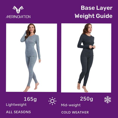MERINNOVATION Merino Wool Base Layer Set for Women 100% Merino Wool Thermal Underwear Set Base Layer Top and Bottom Leek Green 250 L