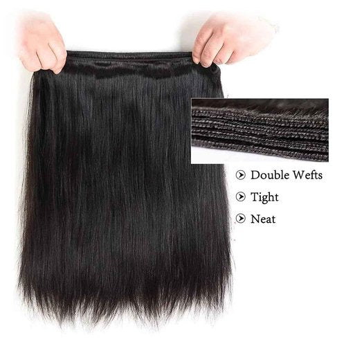 12A Straight Bundles Human Hair 18 20 22 Inch 3 Bundles Double Weft Brazilian Hair Extensions Straight Human Hair Bundles 100% Unprocessed Virgin for Women Natural Color