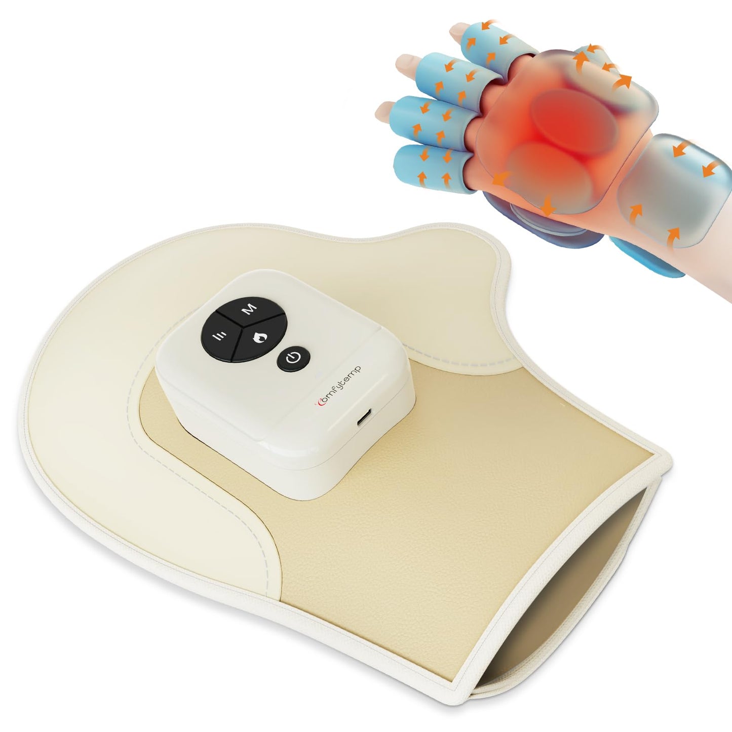 Comfytemp Hand Massager with Heat and Compression, Birthday Gift for Dad Mom Men Women, Portable Heated Glove for Fingers, Palm, Rechargeable Cordless Wrist Massage for Arthritis, Carpal Tunnel Relief
