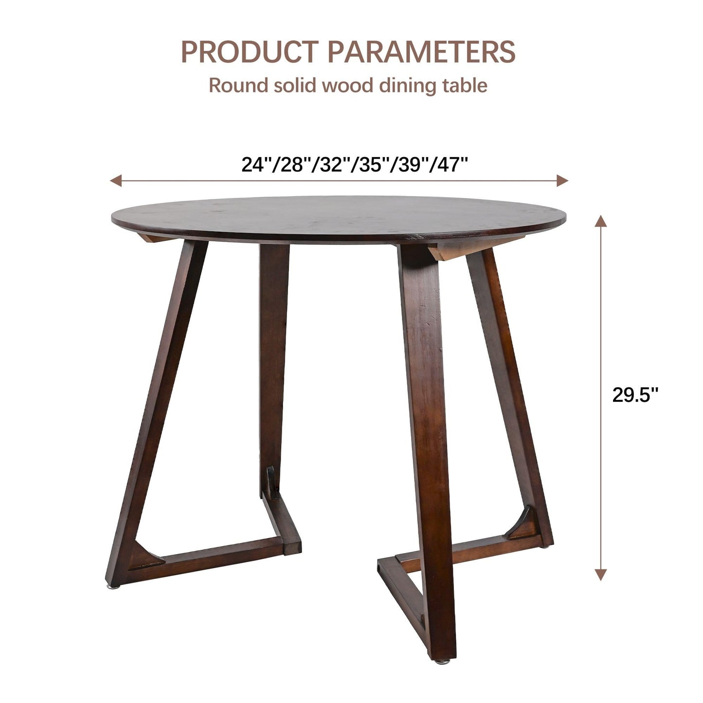 XOXUXOA 35" Round Dining Table - Solid Rubberwood Kitchen Table for Small Spaces, Modern V-Leg Design Seats 4, Walnut Wood Finish, Easy Assembly