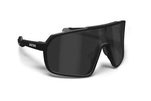Bertoni Sport Cycling MTB Running Sunglasses for Men Women in TR90 Wide Antifog Lens mod. GEMINI (Matt Black/Shiny Black – Silver Mirror Lens)