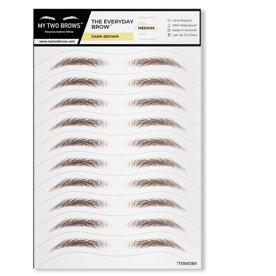 10 Pairs Dark Brown Temporary Eyebrow Tattoos, Waterproof and Smudge-Proof Dark Everyday Style Realistic Eyebrow Stickers for Men & Women, Easy to Apply, Won't Work on Existing Brows