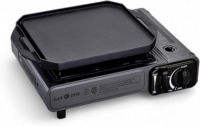 GasOne GS-1000G-KIT Butane Gas Stove with Flat Top Griddle Included – Butane Grill Tent Stove Burners for Cooking for Camp...