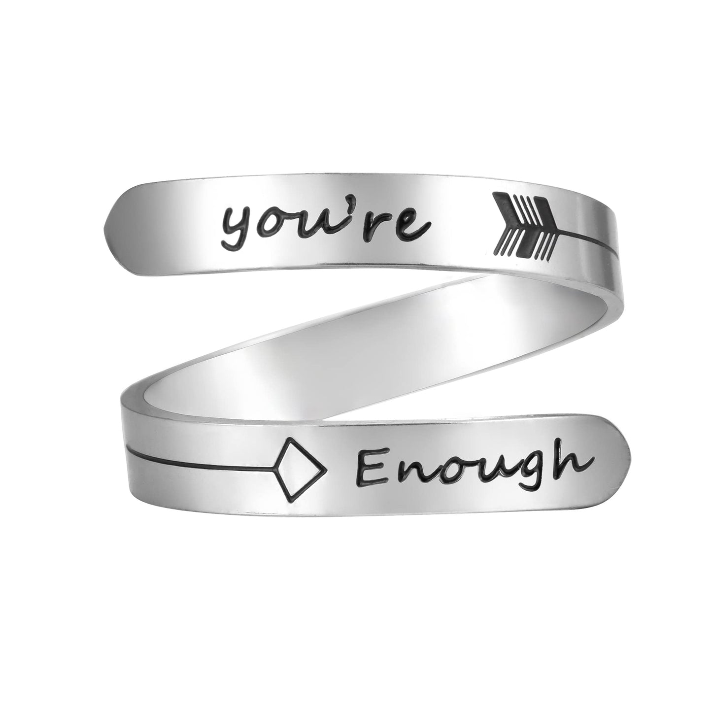 Vrycot You're Enough Adjustable Stainless Steel Silver Inspirational Opening Cute Hiphop Band