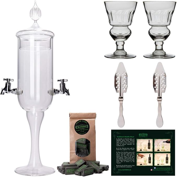 Absinthe Fountain Set Petite by ALANDIA | 1x Fountain | 2X Reservoir Glasses | 2X Spoons | 1x Sugar Cubes | Drink Absinthe...