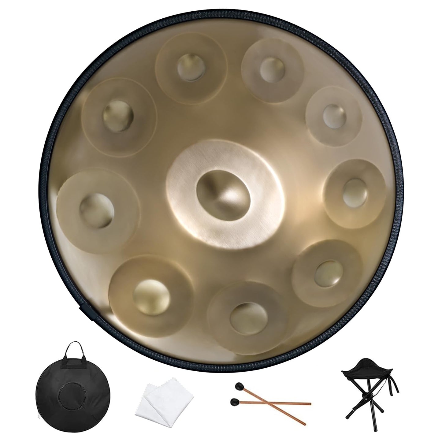 Handpan Drum 22 Inches D Minor Kurd, 432Hz 10 Notes Hand Drum Instrument, Premium Steel Drum, Handpan Instrument for Adults (Gol