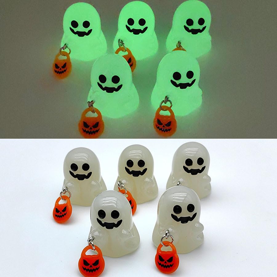 Ghost Earrings，Spooky Halloween Earrings Necklace Set for Women Pumpkin Ghost Glow In The Dark Dangle Earrings，3d Light Up Candy Corn Necklaces Holiday Jewelry Gifts (Set1)