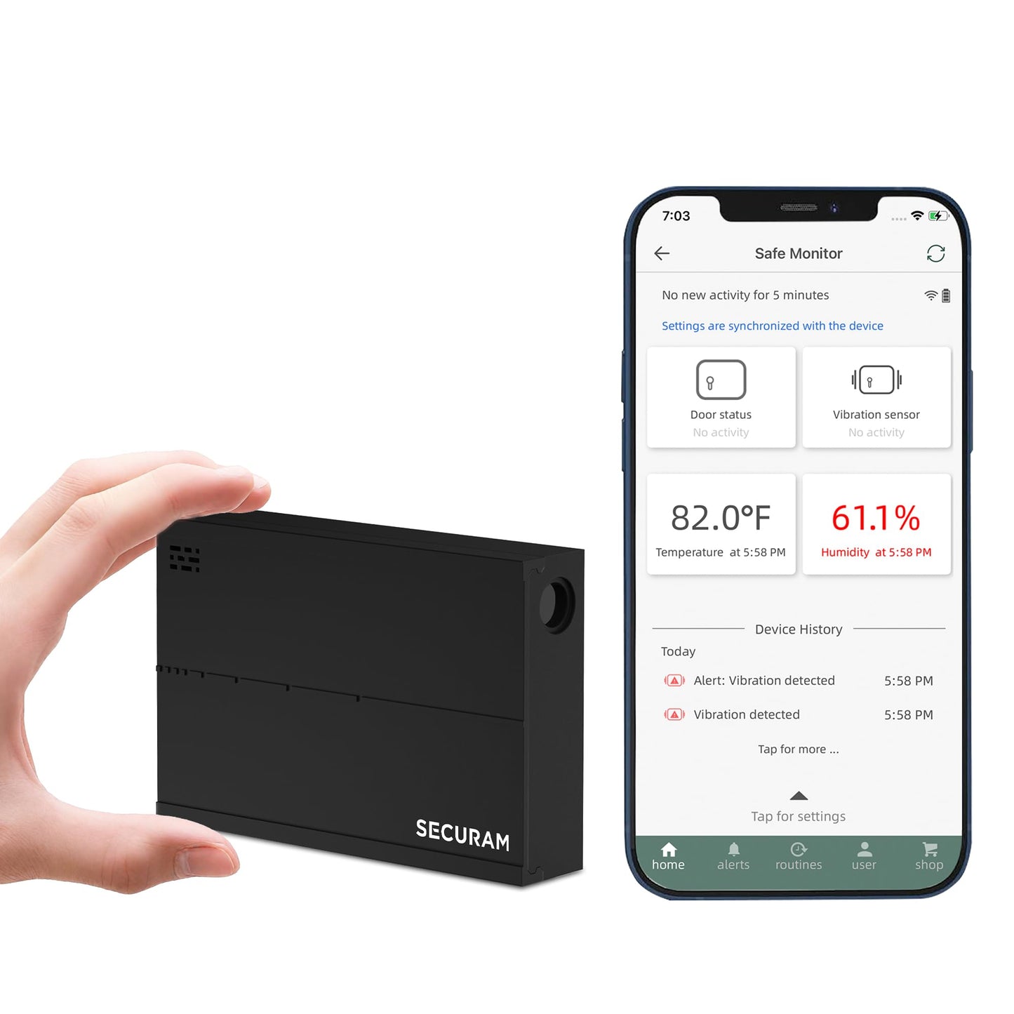 SECURAM Gun Safe/Safe Box/Cabinet Safe Security Monitor, Remotely Monitor Door Status & Vibration, Temperature and Humidity, 24/7 Monitoring, with SECURAM Guard App