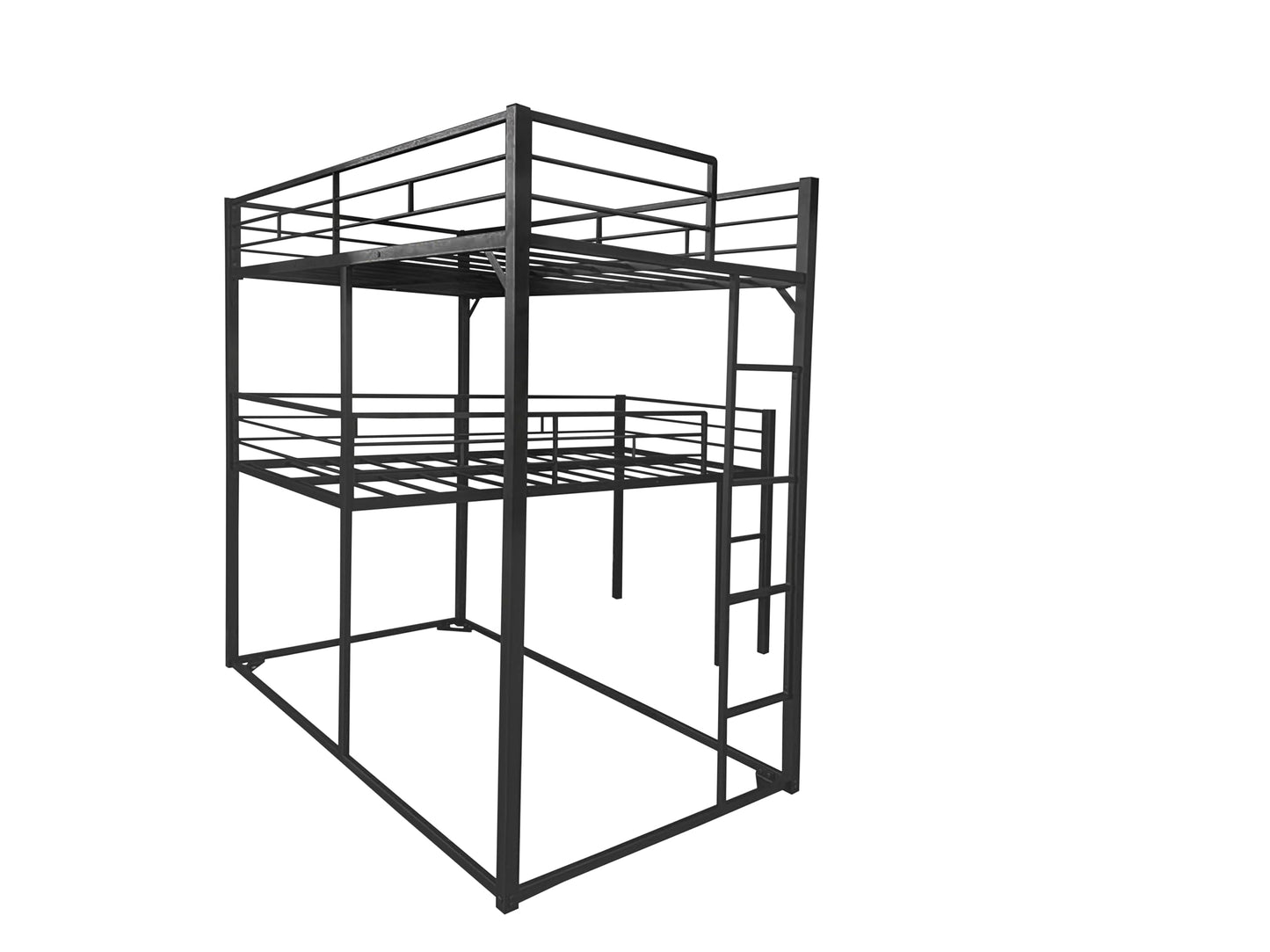 UOCFYK Twin Size L-Shaped Metal Triple Bunk Bed, Triple Bedframe with Ladder & Full-Length Guardrail for Kids Junior Adults, Box Spring Needed, Space Saving, Black